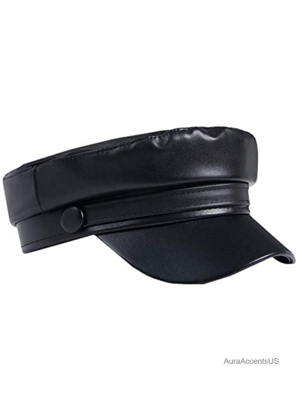 PU Leather Newsboy Cap Fiddler Hat Retro Beret for Women
